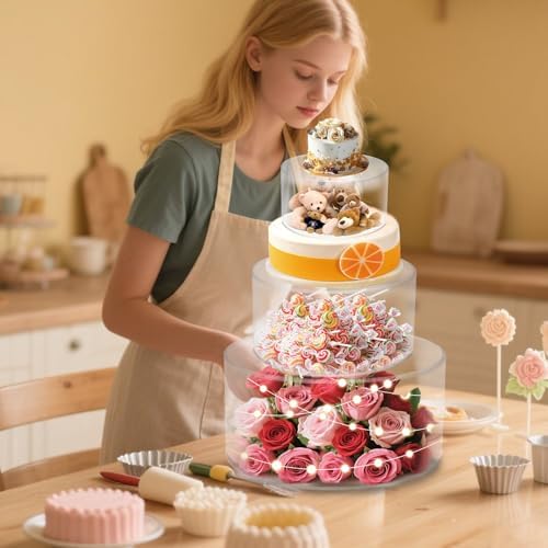 2Pcs Acrylic Cake Display Stand 6'' 10'' Round 2 Tier Clear Cylinder Cake Box for Wedding Birthday Party Decor, alternate