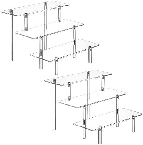2PCS Acrylic Display Risers, 3 Tier Clear Cupcake Stand Risers, Organizer for Perfume, Funko POP, Food, Tabletop