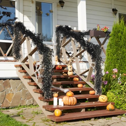 2Pcs Artificial Black Wisteria Garland 5.6Ft Plastic Halloween Vine, alternate view 6