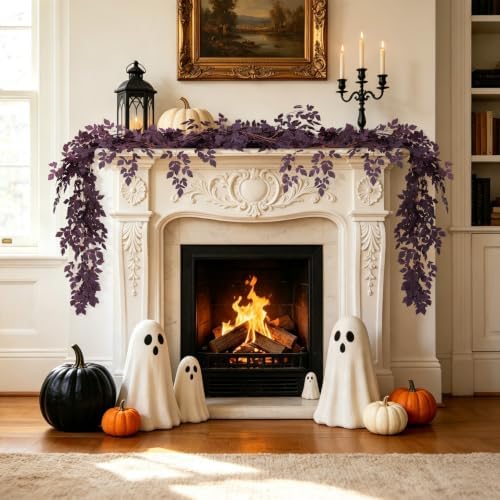 2PCS Artificial Cimicifuga Vine Garland Fake Halloween Leaf for Fall Decor, alternate view 2