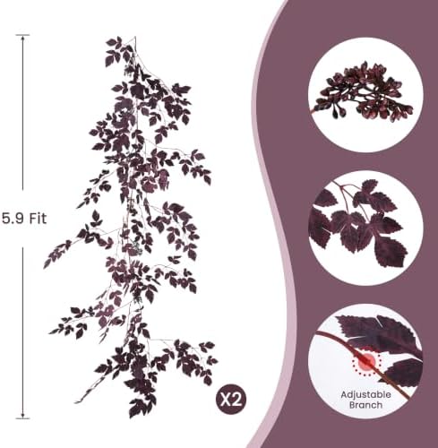 2PCS Artificial Cimicifuga Vine Garland Fake Halloween Leaf for Fall Decor, alternate view 3