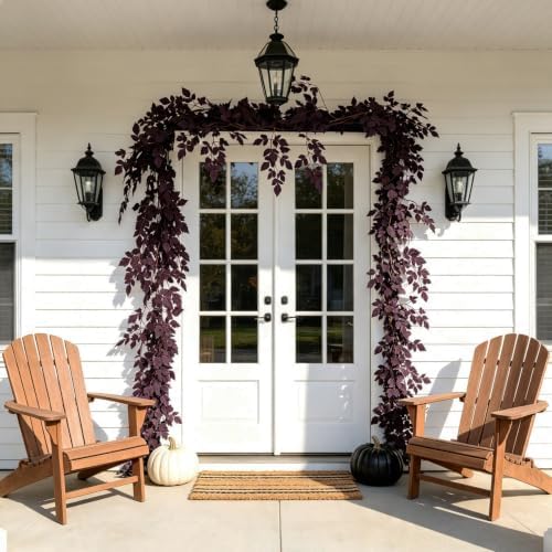 2PCS Artificial Cimicifuga Vine Garland Fake Halloween Leaf for Fall Decor, alternate view 7