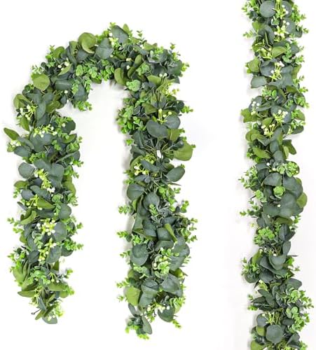 2pcs Artificial Eucalyptus Garland, 5.9FT Greenery Garland Vines Decoration, Faux Silver Dollar Eucalyptus