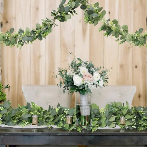 2pcs Artificial Eucalyptus Garland, 5.9FT Greenery Garland Vines Decoration, Faux Silver Dollar Eucalyptus, alternate view 4