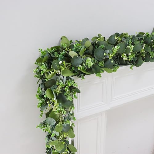 2pcs Artificial Eucalyptus Garland, 5.9FT Greenery Garland Vines Decoration, Faux Silver Dollar Eucalyptus, alternate view 6