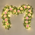 2Pcs Artificial Eucalyptus Garlands with Flowers - 8 Roses, Faux Floral Greenery Garlands Fake Flower Vines for