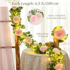 2Pcs Artificial Eucalyptus Garlands with Flowers - 8 Roses, Faux Floral Greenery Garlands Fake Flower Vines for, alternate