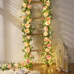 2Pcs Artificial Eucalyptus Garlands with Flowers - 8 Roses, Faux Floral Greenery Garlands Fake Flower Vines for, alternate