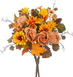 2Pcs Artificial Fall Flowers Bouquet Faux Sunflower and Rose for Fall Decor
