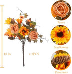 2Pcs Artificial Fall Flowers Bouquet Faux Sunflower and Rose for Fall Decor, alternate view 2