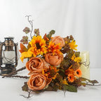 2Pcs Artificial Fall Flowers Bouquet Faux Sunflower and Rose for Fall Decor, alternate view 3