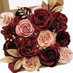 2PCS Artificial Flowers Burgundy Pink Fake Flowers for Wedding