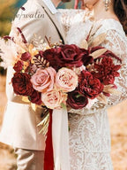 2PCS Artificial Flowers Burgundy Pink Fake Flowers for Wedding, alternate view 2