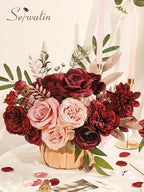 2PCS Artificial Flowers Burgundy Pink Fake Flowers for Wedding, alternate view 3