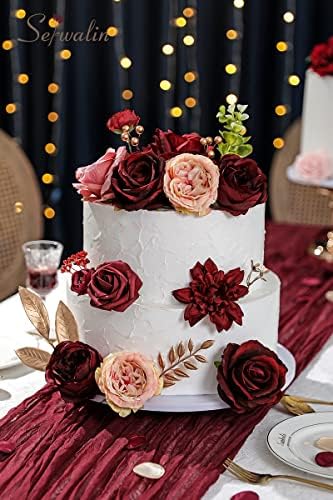 2PCS Artificial Flowers Burgundy Pink Fake Flowers for Wedding, alternate view 4