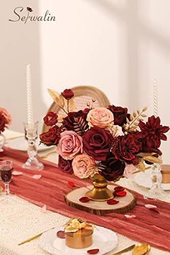 2PCS Artificial Flowers Burgundy Pink Fake Flowers for Wedding, alternate view 5