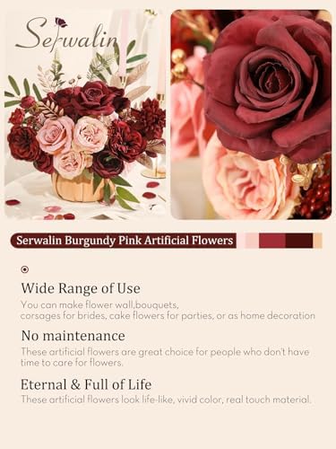 2PCS Artificial Flowers Burgundy Pink Fake Flowers for Wedding, alternate view 7