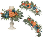 2pcs Artificial Flowers Candelabras Decoration, Burnt Orange & Dark Teal Floral Swag Greenery Garland for Rose