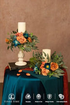 2pcs Artificial Flowers Candelabras Decoration, Burnt Orange & Dark Teal Floral Swag Greenery Garland for Rose, alternate