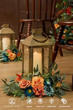 2pcs Artificial Flowers Candelabras Decoration, Burnt Orange & Dark Teal Floral Swag Greenery Garland for Rose, alternate