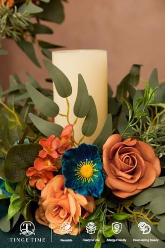 2pcs Artificial Flowers Candelabras Decoration, Burnt Orange & Dark Teal Floral Swag Greenery Garland for Rose, alternate