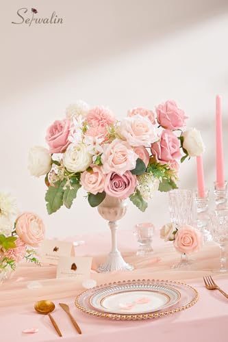 2Pcs Artificial Flowers Pink White Flower Silk Flowers for Wedding, alternate view 2