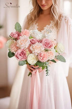 2Pcs Artificial Flowers Pink White Flower Silk Flowers for Wedding, alternate view 6