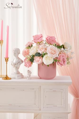2Pcs Artificial Flowers Pink White Flower Silk Flowers for Wedding, alternate view 7