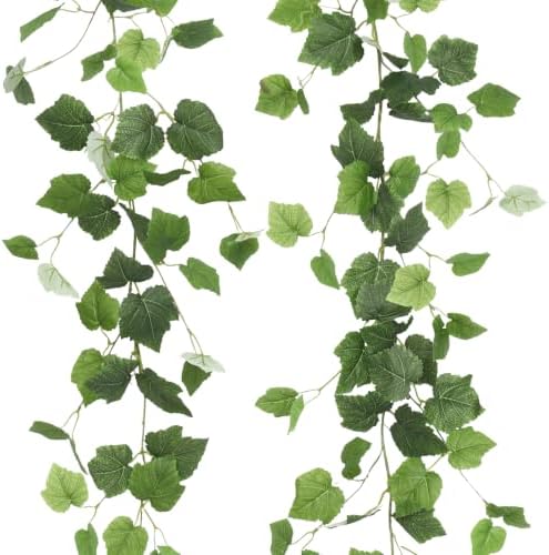 2Pcs Artificial Grape Leaves Ivy Vine 5.9Ft Silk Green Leaf Garland