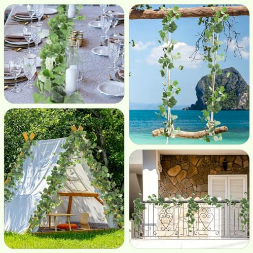 2Pcs Artificial Grape Leaves Ivy Vine 5.9Ft Silk Green Leaf Garland, alternate view 3