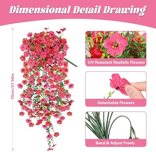 2PCS Artificial Hanging Flowers for Outdoor Decorations, RD + RS, alternate view 2