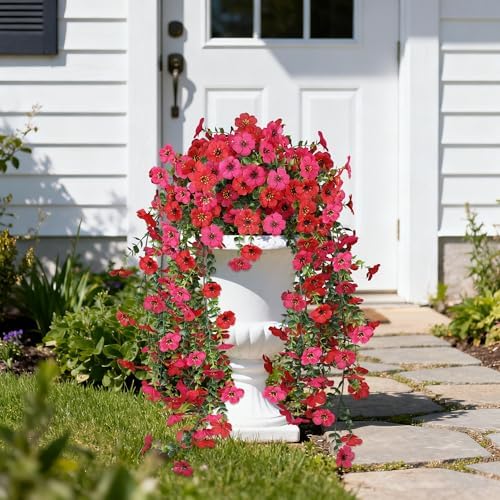 2PCS Artificial Hanging Flowers for Outdoor Decorations, RD + RS, alternate view 5
