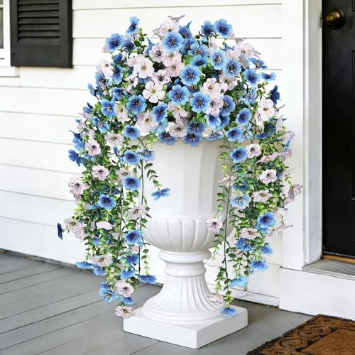2PCS Artificial Hanging Flowers for Outdoor Decorations, WH + BL