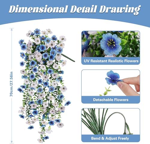 2PCS Artificial Hanging Flowers for Outdoor Decorations, WH + BL, alternate view 2