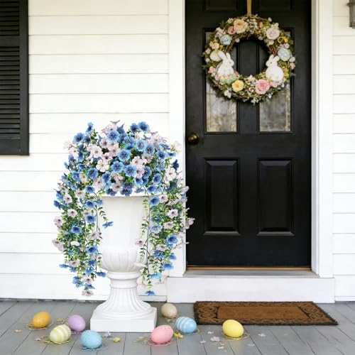 2PCS Artificial Hanging Flowers for Outdoor Decorations, WH + BL, alternate view 3