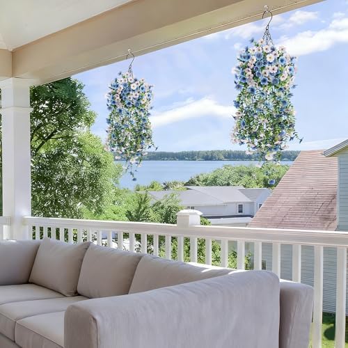 2PCS Artificial Hanging Flowers for Outdoor Decorations, WH + BL, alternate view 5