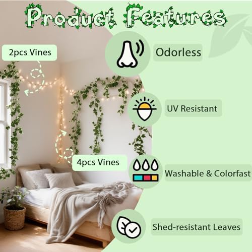 2pcs Artificial Ivy Artificial Vines Artificial Plants 71 Inch Fake Hanging Plants Silk for Garden Terrace Beach, alternate
