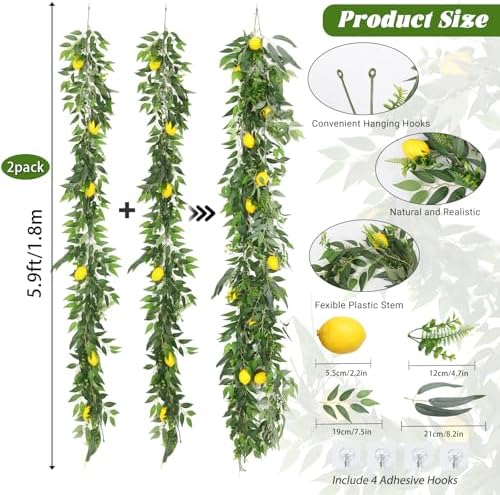 2Pcs Artificial Ivy Vines with Lemon&Willow&Eucalyptus&Fern 5.9Ft, alternate view 4