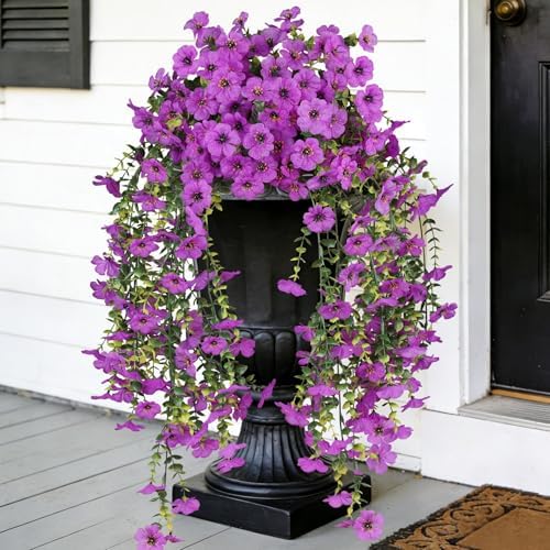 2PCS Artificial Outdoor Flowers, UV Resistant Fake Purple Flowers
