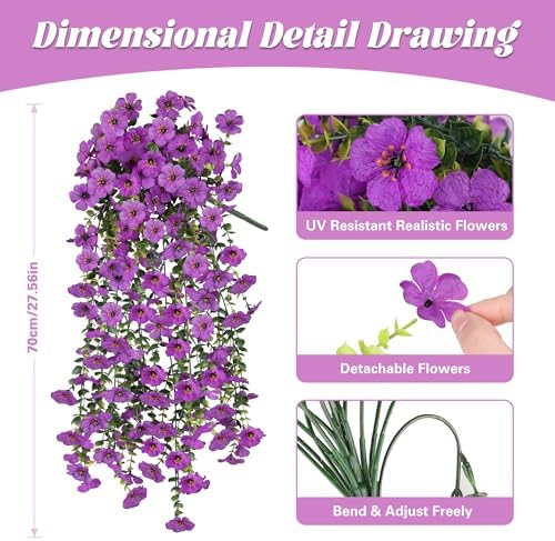 2PCS Artificial Outdoor Flowers, UV Resistant Fake Purple Flowers, alternate view 2