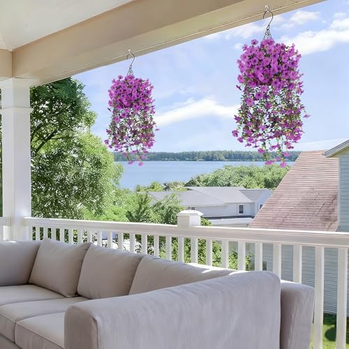 2PCS Artificial Outdoor Flowers, UV Resistant Fake Purple Flowers, alternate view 4