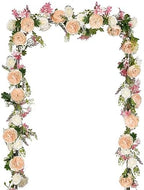 2Pcs Artificial Peony Flower Garland - Silk Peony Garland with Pink and White Flowers for Wedding Party Table