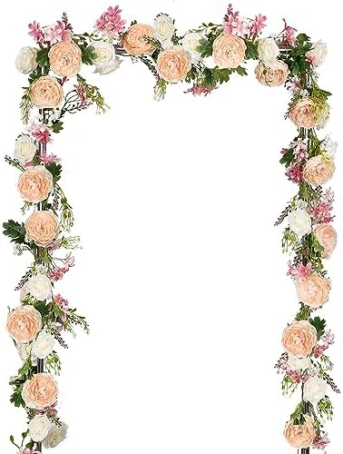 2Pcs Artificial Peony Flower Garland - Silk Peony Garland with Pink and White Flowers for Wedding Party Table
