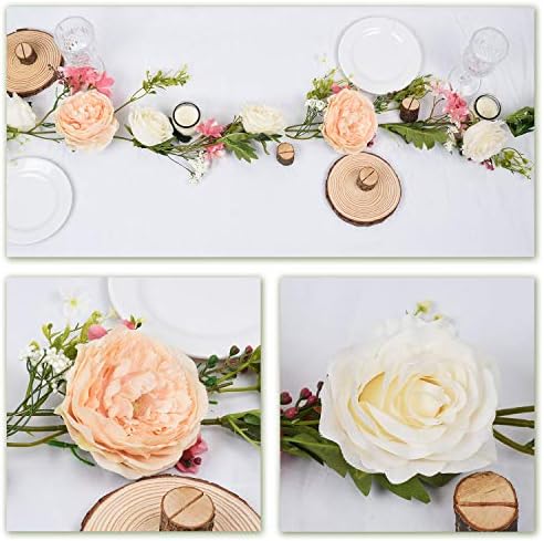 2Pcs Artificial Peony Flower Garland - Silk Peony Garland with Pink and White Flowers for Wedding Party Table, alternate view