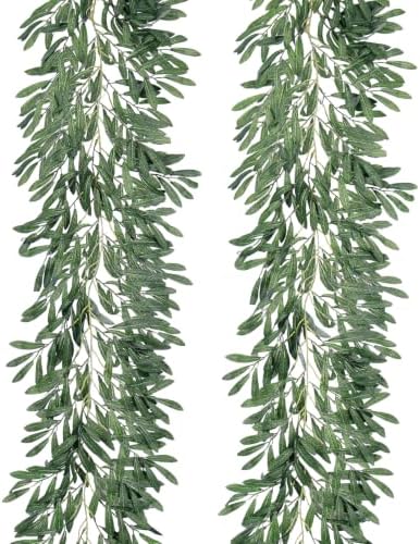 2Pcs Artificial Silk Olive Leaves Vines Garland 6.2Ft Green Rattan