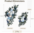 2PCS Artificial Wedding Arch Flowers, 31.5 & 23.4 inch Blue Floral Swag Arrangement, Rustic Wedding Arch, alternate view 2