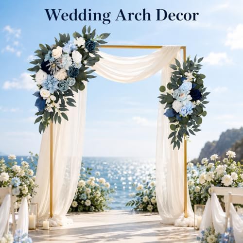 2PCS Artificial Wedding Arch Flowers, 31.5 & 23.4 inch Blue Floral Swag Arrangement, Rustic Wedding Arch, alternate view 6