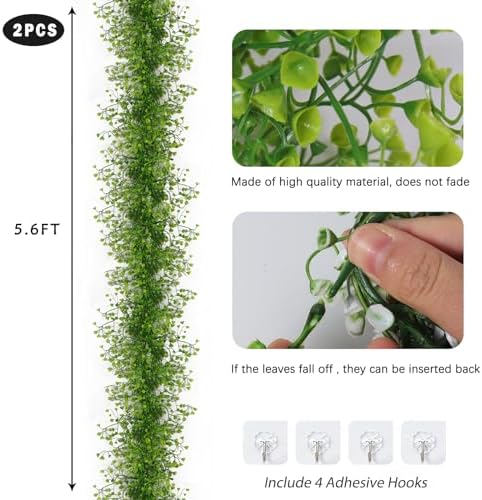 2Pcs Artificial Wisteria Garlands 5.6Ft Plastic Hanging Vines Green, alternate view 3