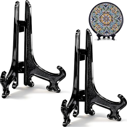 2pcs Black Acrylic Easel Plate Stands 3 Inch Small Display Holders in Black