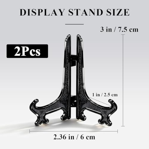 2pcs Black Acrylic Easel Plate Stands 3 Inch Small Display Holders in Black, alternate view 3